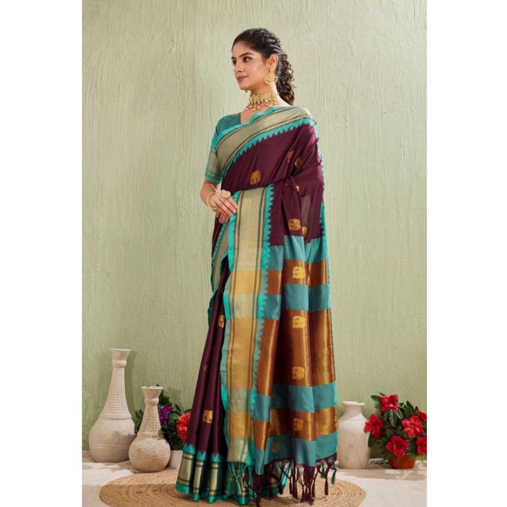 Women's Silk Blended Jaquard Woven Saree With Unstitched Blouse 5.5Mtr (Purple)