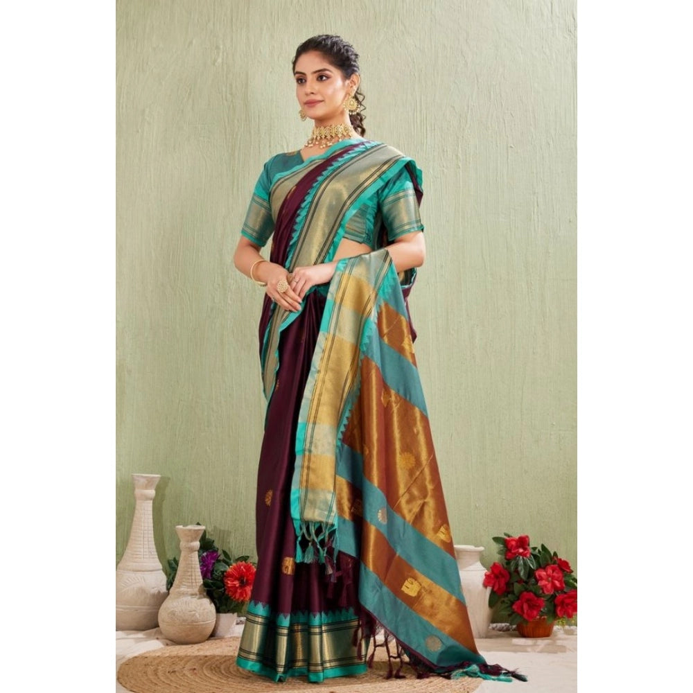Women's Silk Blended Jaquard Woven Saree With Unstitched Blouse 5.5Mtr (Purple)