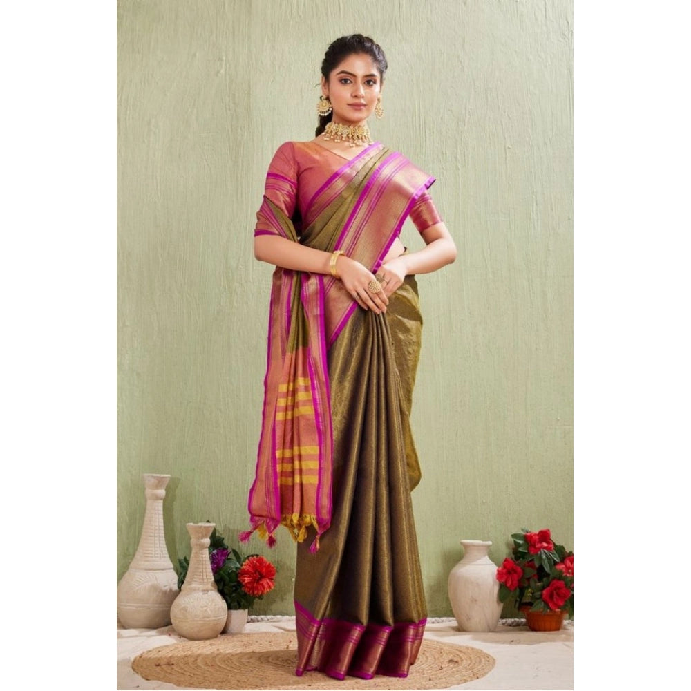 Women's Silk Blended Jaquard Woven Saree With Unstitched Blouse 5.5Mtr (Green)