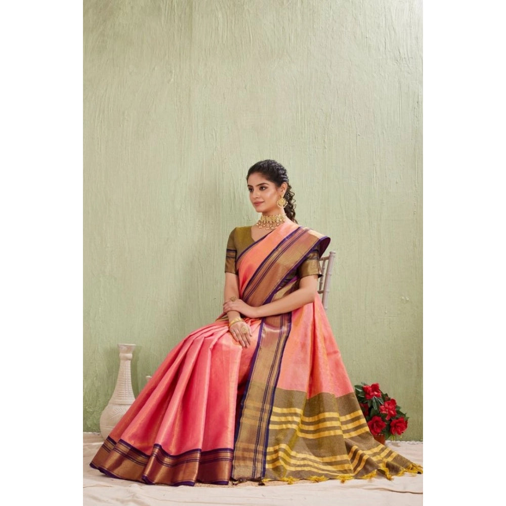 Women's Silk Blended Jaquard Woven Saree With Unstitched Blouse 5.5Mtr (Pink)