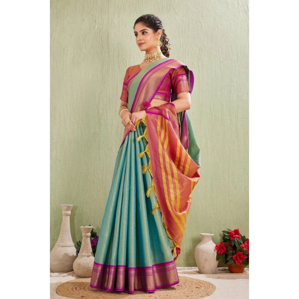 Women's Silk Blended Jaquard Woven Saree With Unstitched Blouse 5.5Mtr (Light Green)