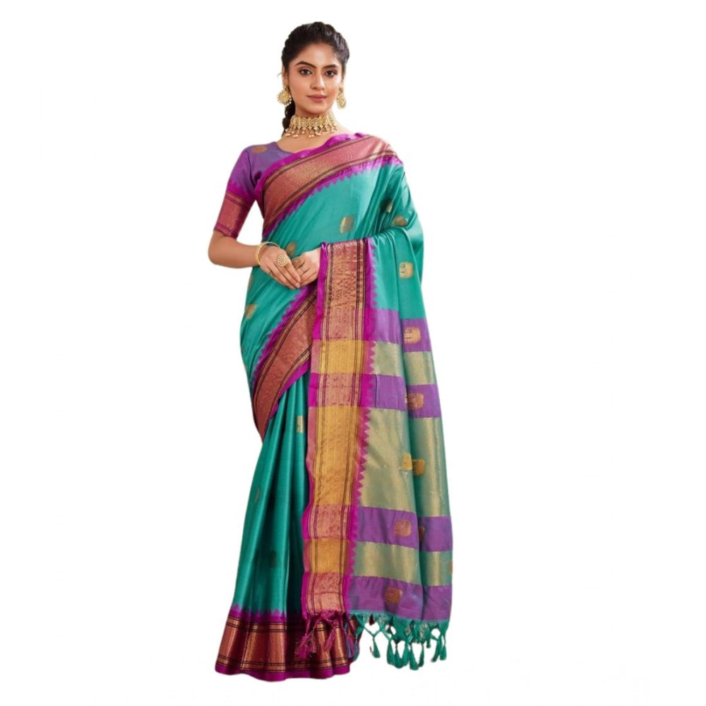 Women's Silk Blended Jaquard Woven Saree With Unstitched Blouse 5.5Mtr (Light Blue)