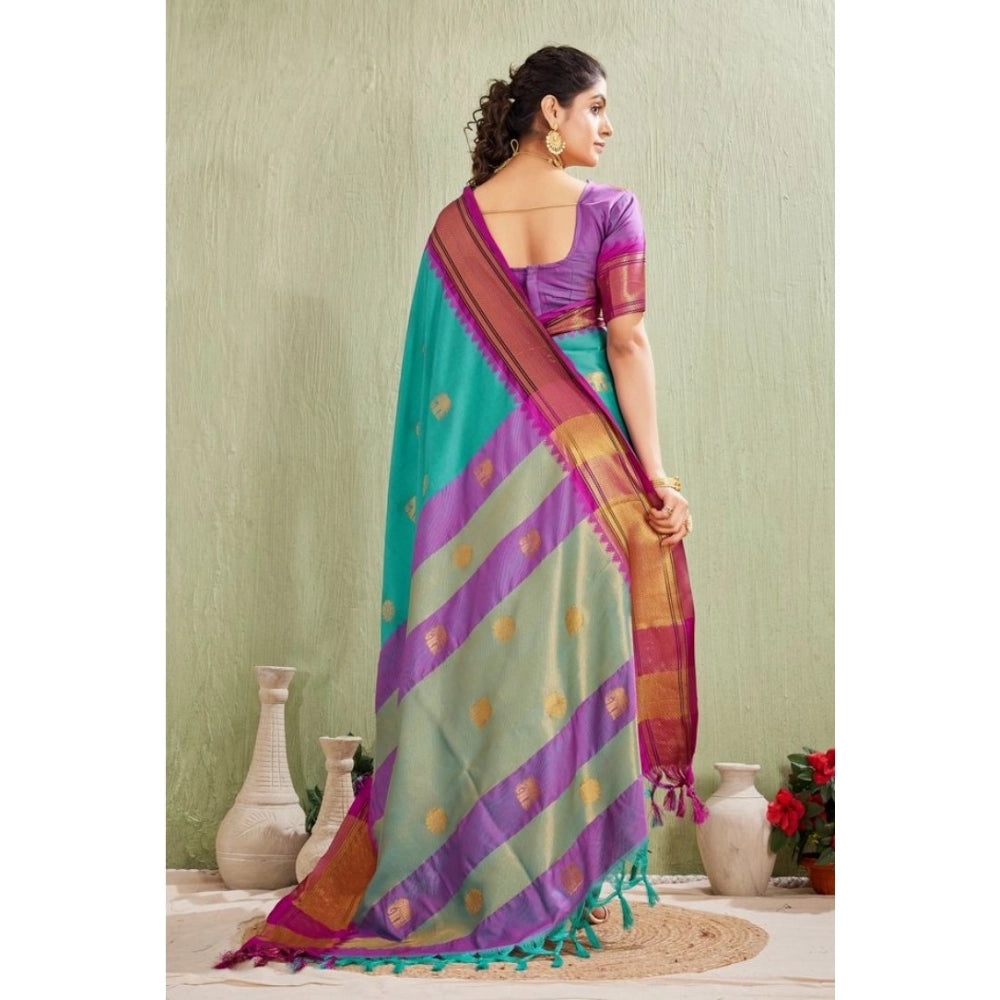 Women's Silk Blended Jaquard Woven Saree With Unstitched Blouse 5.5Mtr (Light Blue)