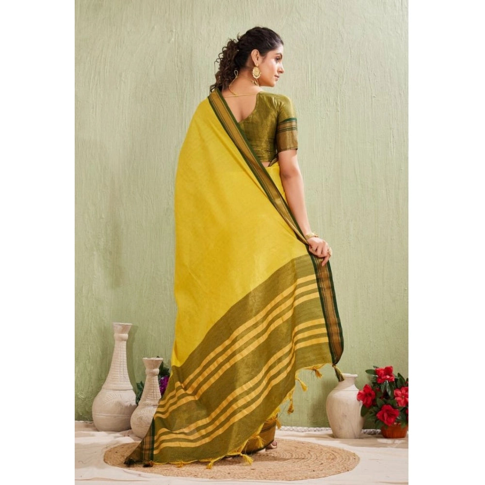 Women's Silk Blended Jaquard Woven Saree With Unstitched Blouse 5.5Mtr (Yellow)