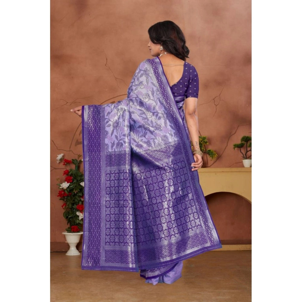 Women's Banarasi Silk Jaquard Woven Saree With Unstitched Blouse 5.5Mtr (Purple)