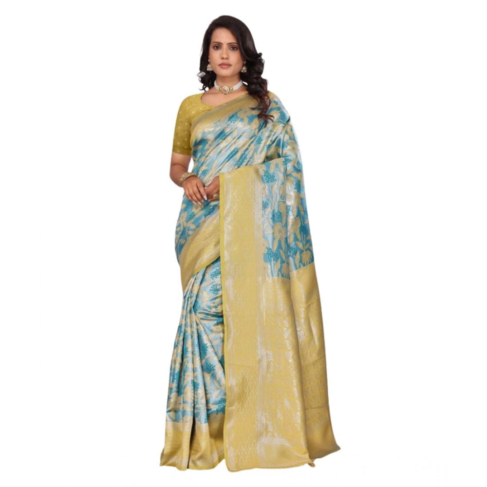 Women's Banarasi Silk Jaquard Woven Saree With Unstitched Blouse 5.5Mtr (Yellow)