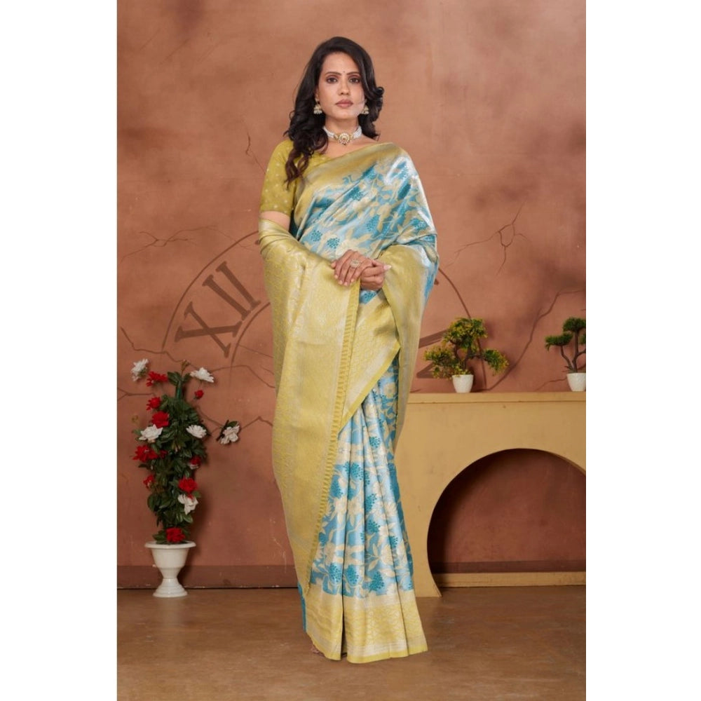 Women's Banarasi Silk Jaquard Woven Saree With Unstitched Blouse 5.5Mtr (Yellow)