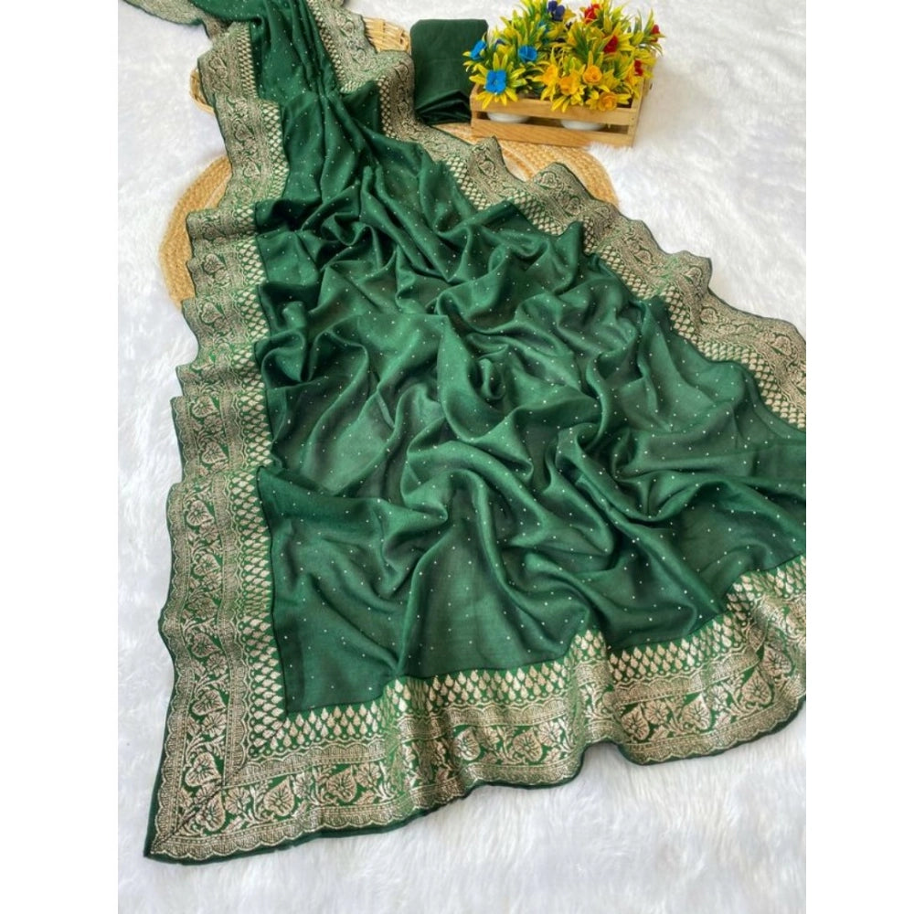 Women's Silk Embroidred Saree With Unstitched Blouse 5.5Mtr (Dark Green)