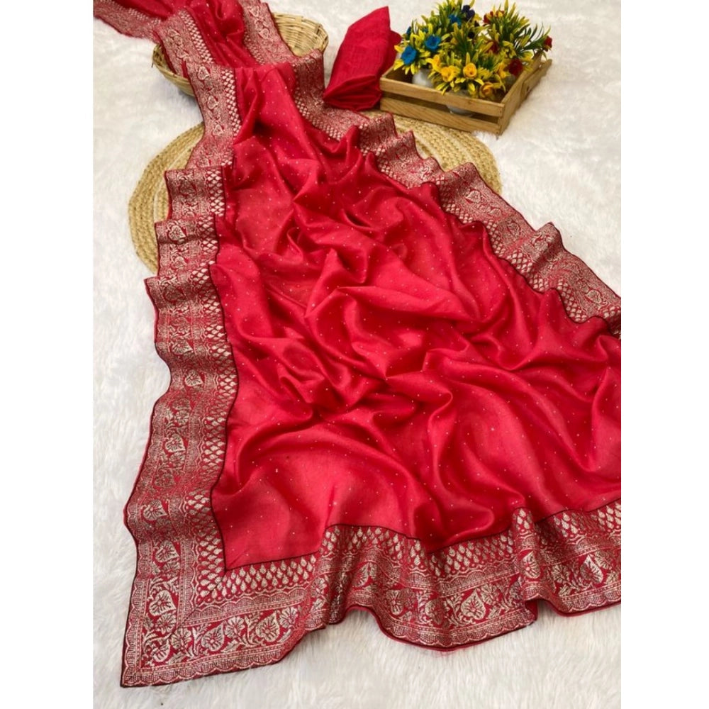 Women's Silk Embroidred Saree With Unstitched Blouse 5.5Mtr (Pink)