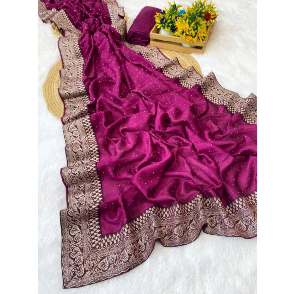 Women's Silk Embroidred Saree With Unstitched Blouse 5.5Mtr (Purple)