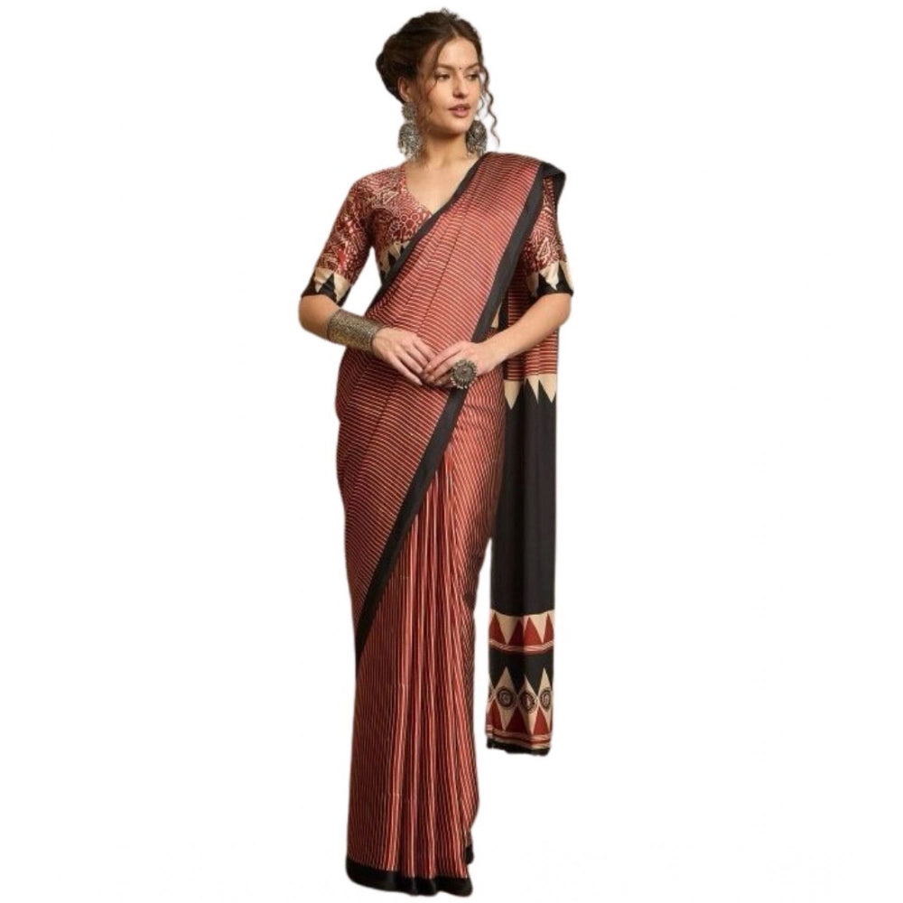 Women's Satin Printed Saree With Unstitched Blouse 5.5Mtr (Black)