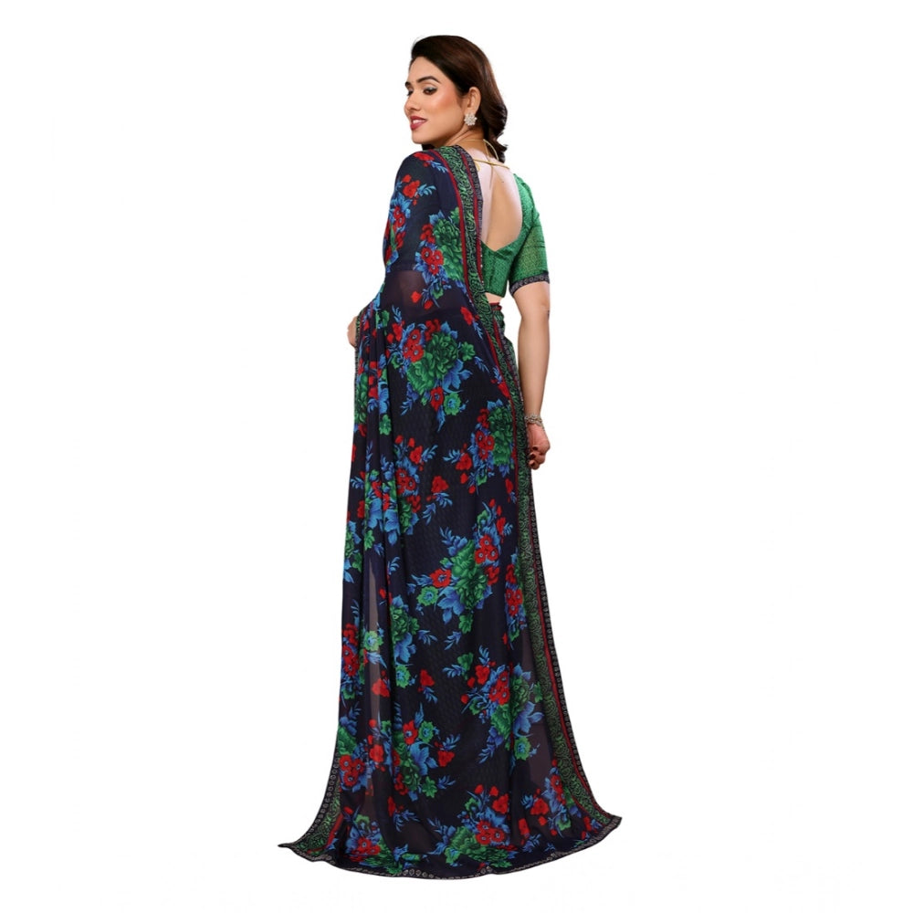 Women's Georgette Printed Saree With Unstitched Blouse 5.5Mtr (Green)