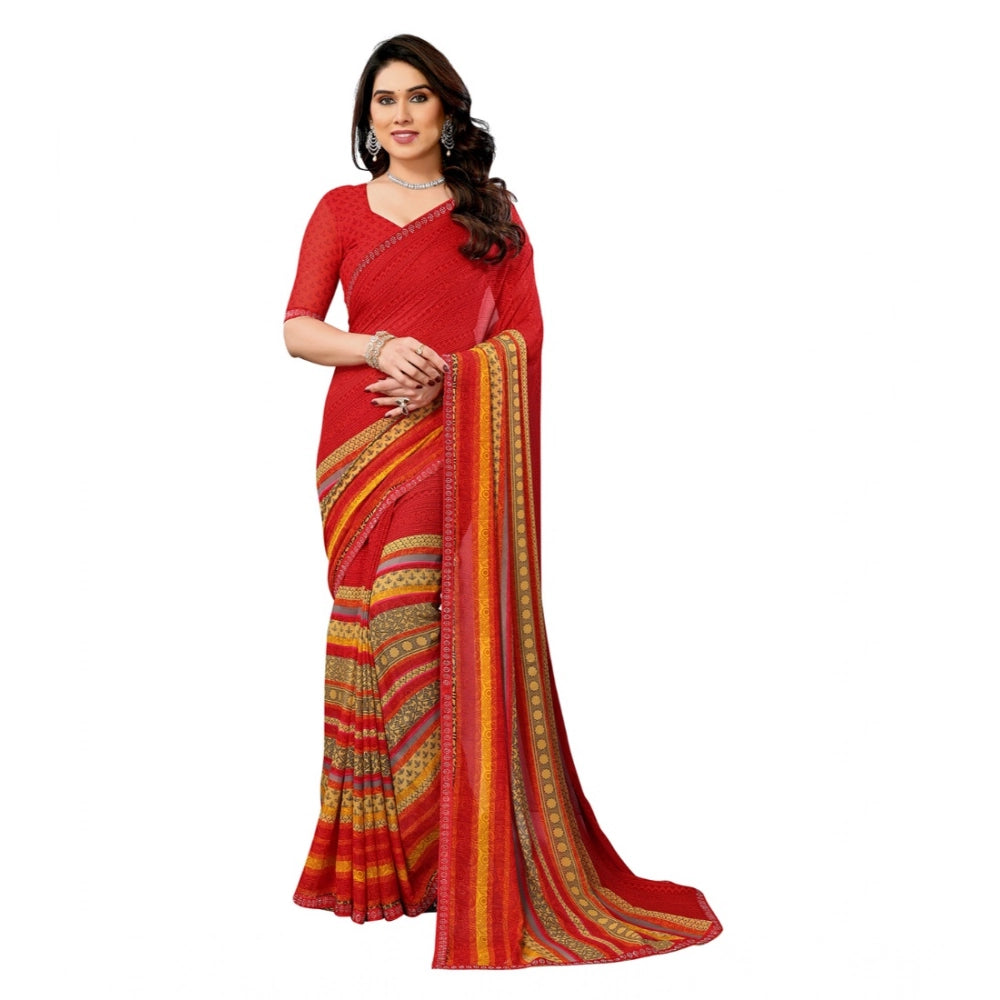 Women's Georgette Printed Saree With Unstitched Blouse 5.5Mtr (Red)
