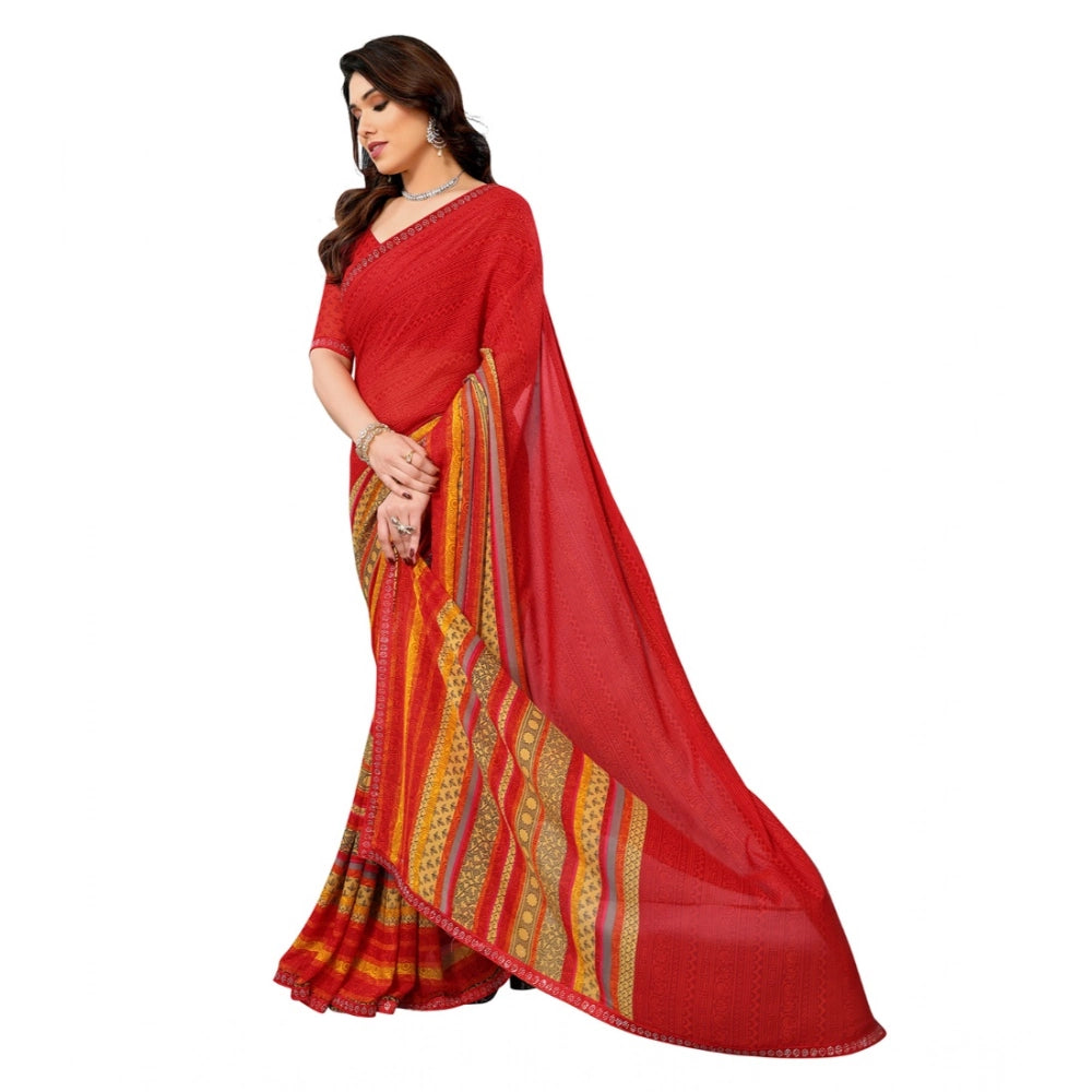 Women's Georgette Printed Saree With Unstitched Blouse 5.5Mtr (Red)