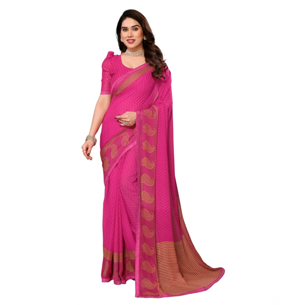 Women's Georgette Printed Saree With Unstitched Blouse 5.5Mtr (Pink)