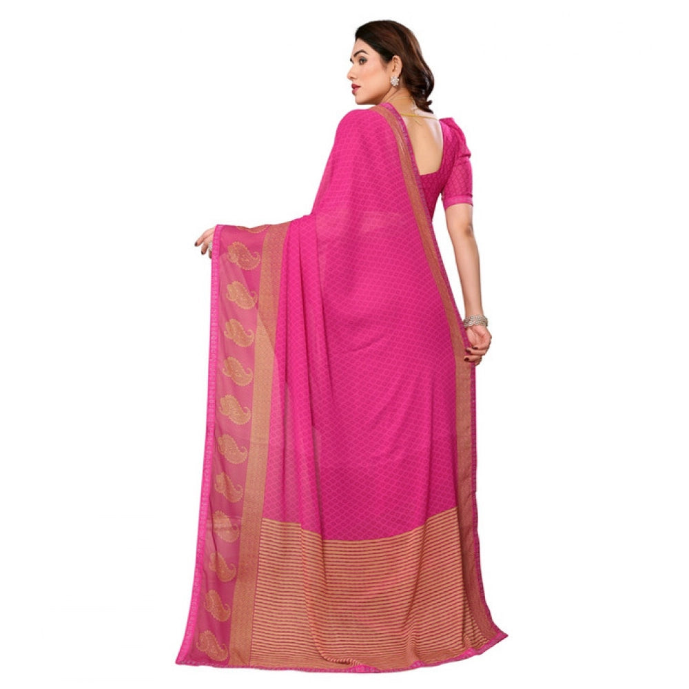 Women's Georgette Printed Saree With Unstitched Blouse 5.5Mtr (Pink)