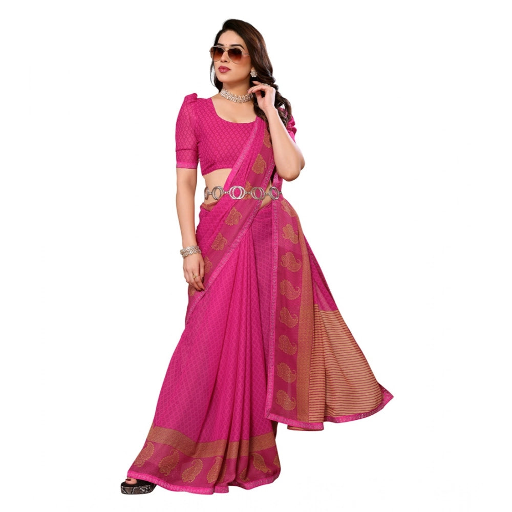 Women's Georgette Printed Saree With Unstitched Blouse 5.5Mtr (Pink)