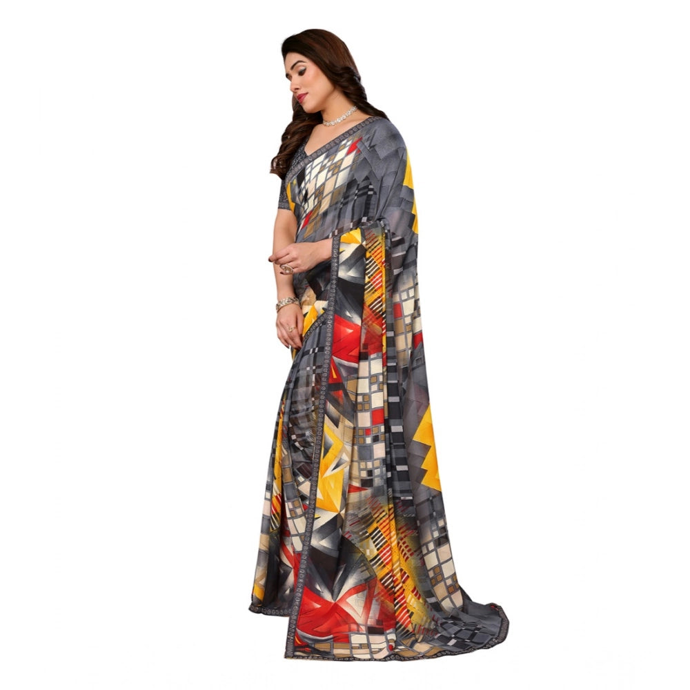 Women's Georgette Printed Saree With Unstitched Blouse 5.5Mtr (Multicolor)