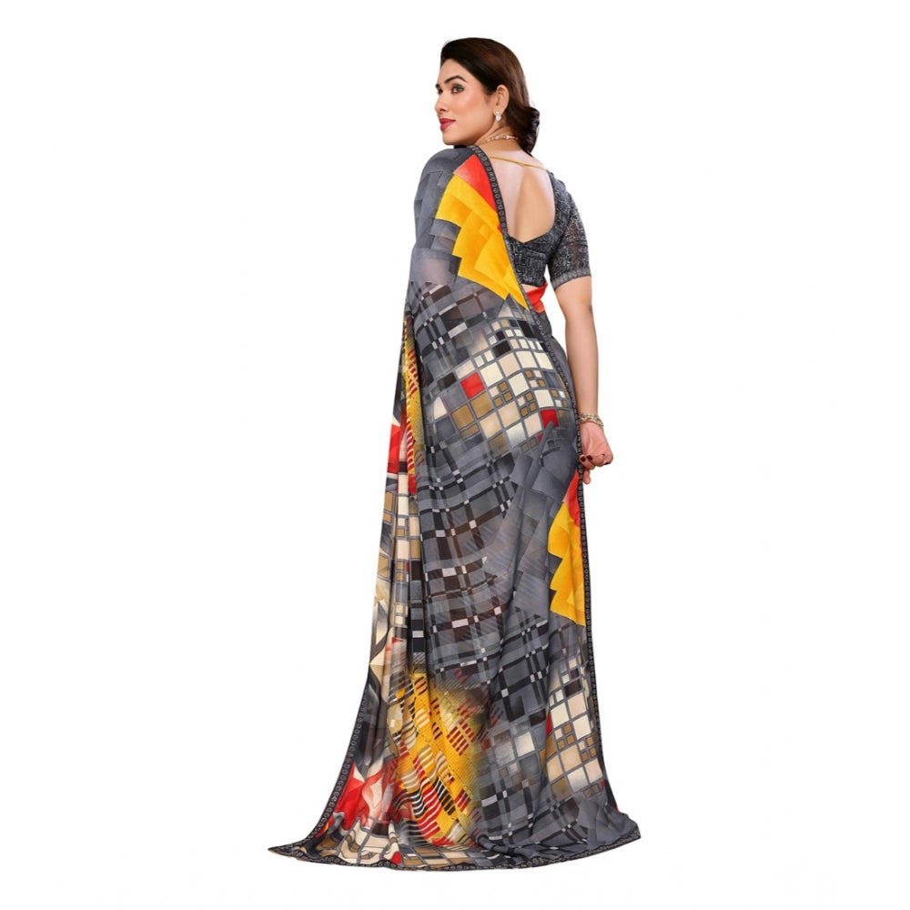 Women's Georgette Printed Saree With Unstitched Blouse 5.5Mtr (Multicolor)
