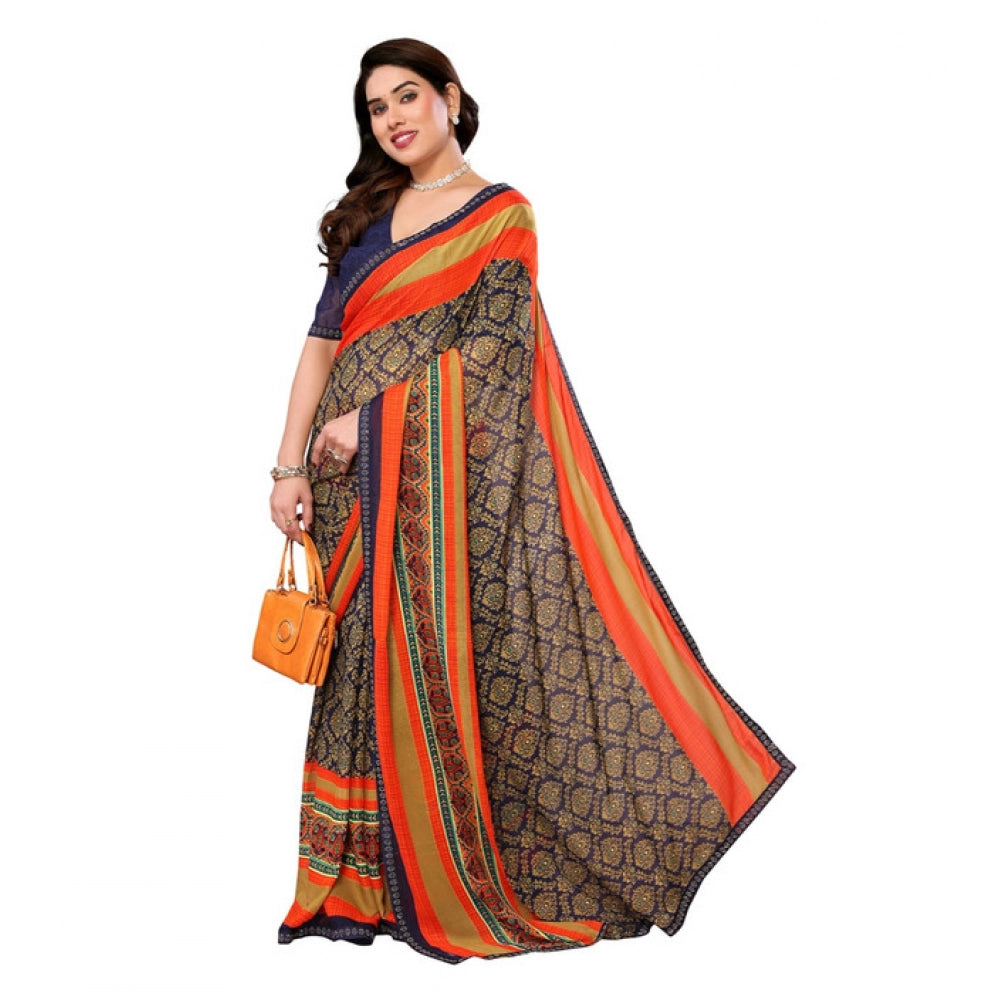 Women's Georgette Printed Saree With Unstitched Blouse 5.5Mtr (Orange)