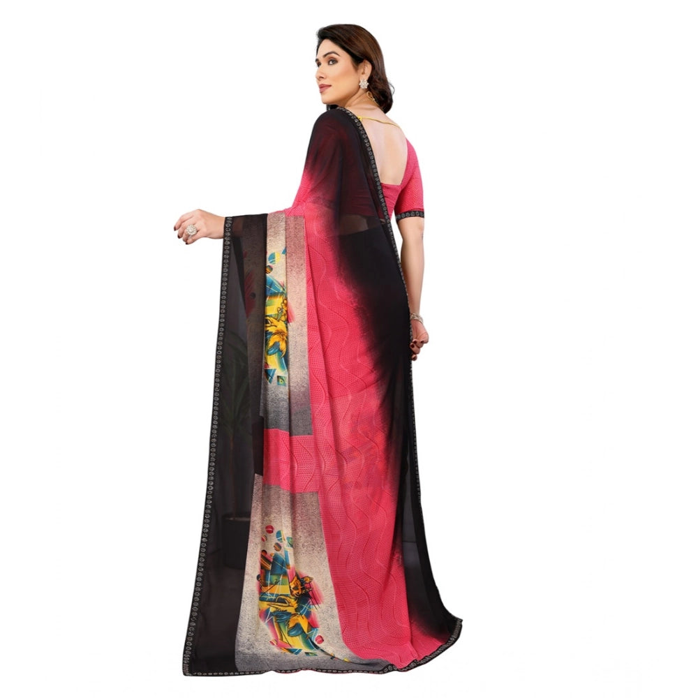 Women's Georgette Printed Saree With Unstitched Blouse 5.5Mtr (Multicolor)