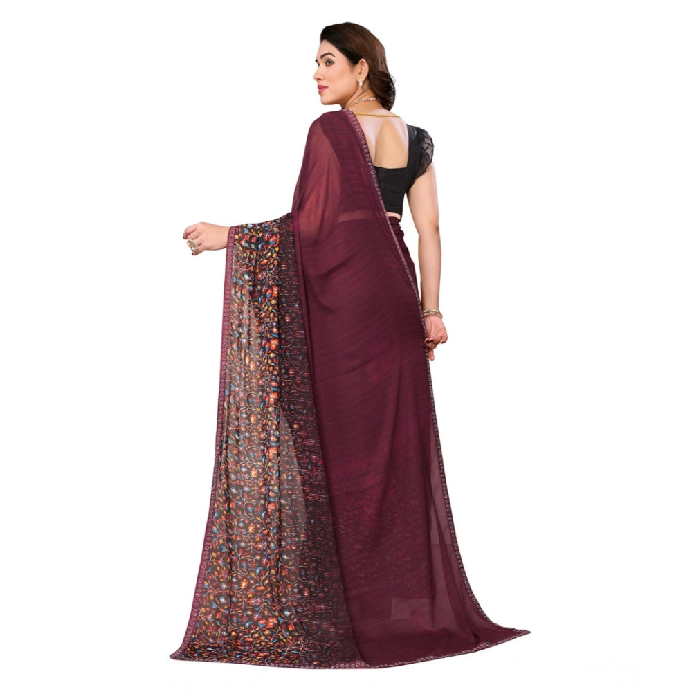 Women's Georgette Printed Saree With Unstitched Blouse 5.5Mtr (Maroon)