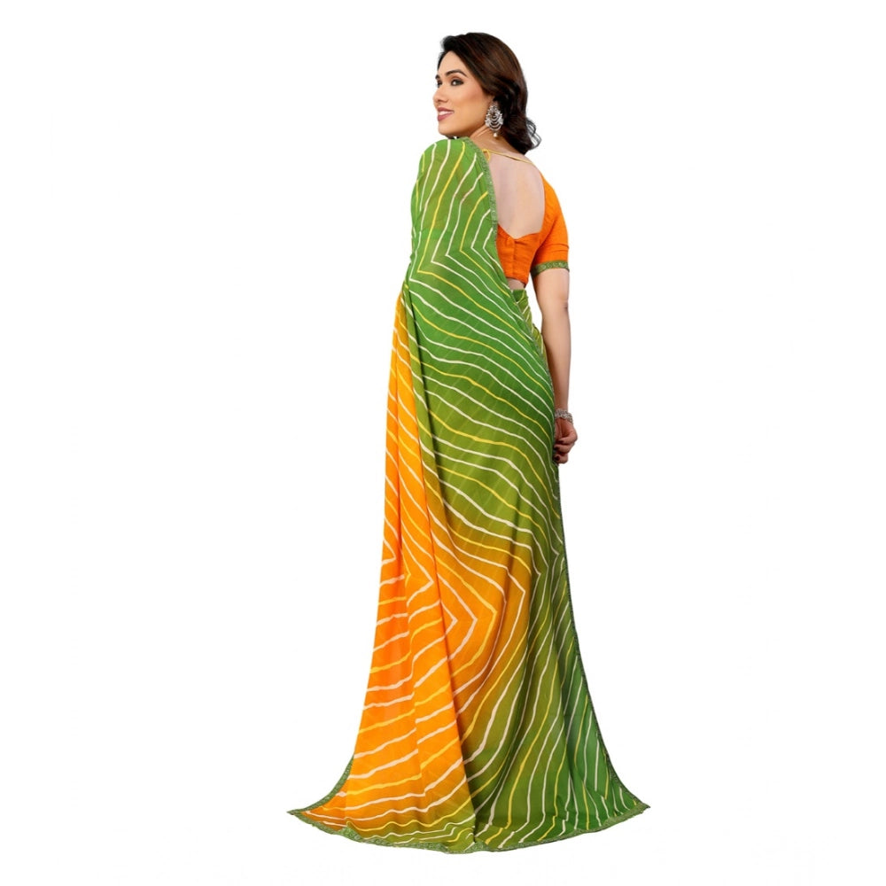 Women's Georgette Printed Saree With Unstitched Blouse 5.5Mtr (Green)