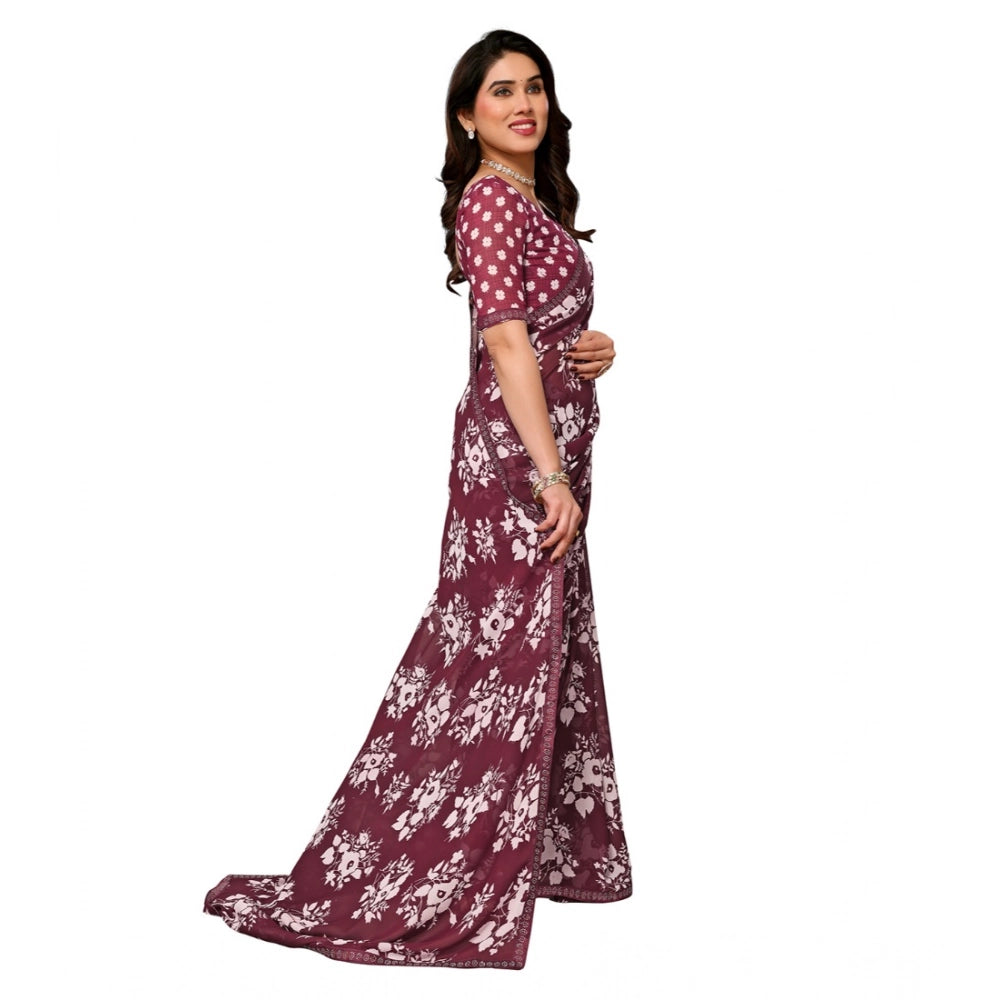 Women's Georgette Printed Saree With Unstitched Blouse 5.5Mtr (Brown)