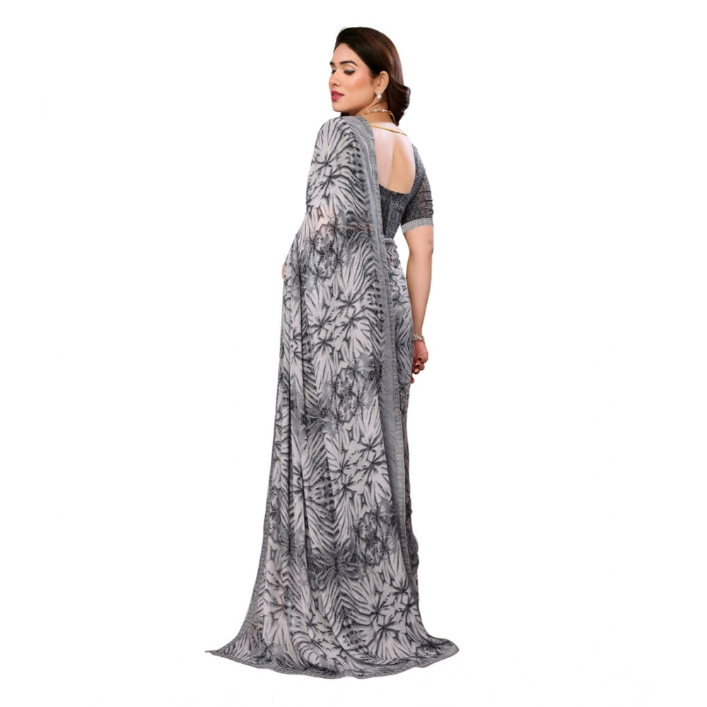 Women's Georgette Printed Saree With Unstitched Blouse 5.5Mtr (Grey)