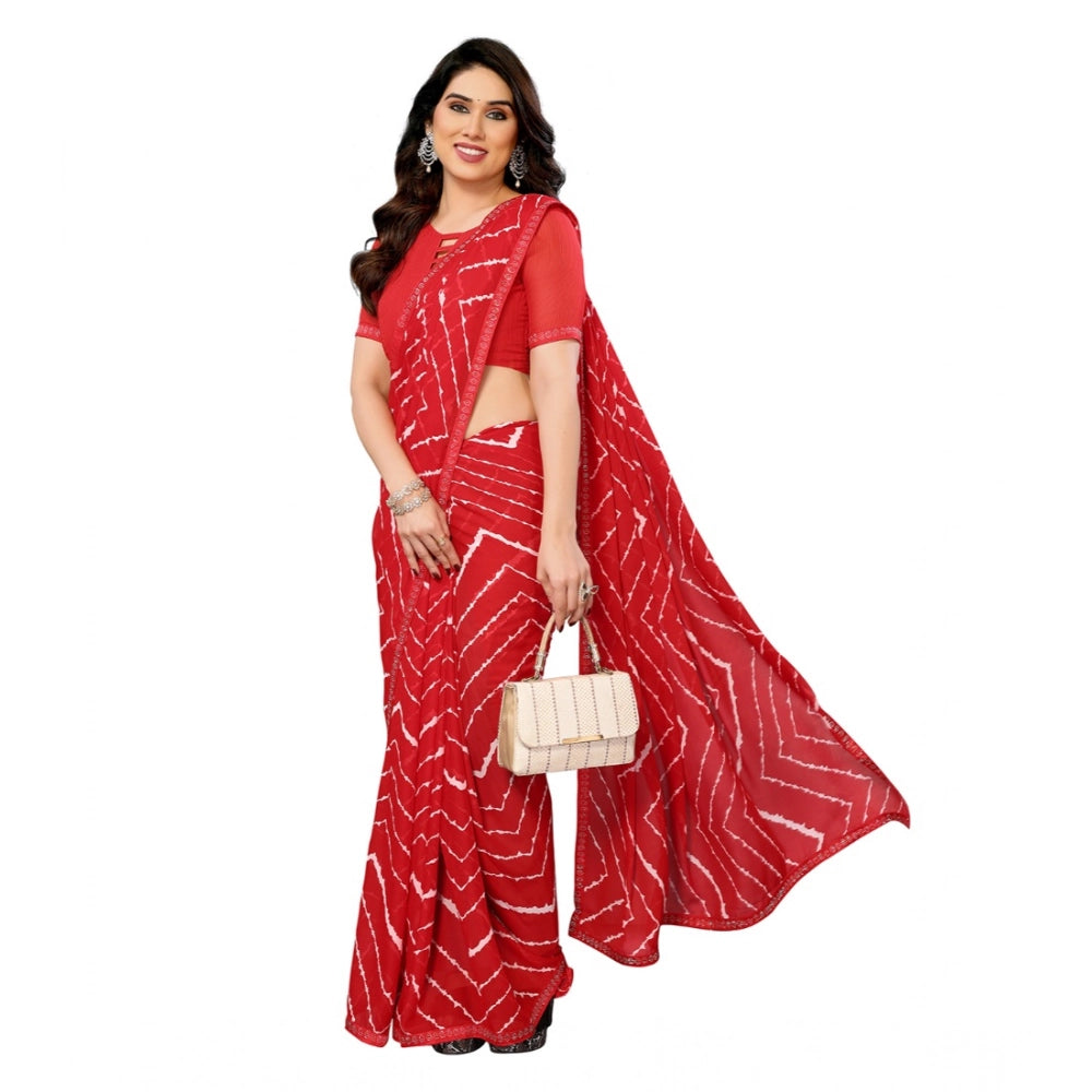 Women's Georgette Printed Saree With Unstitched Blouse 5.5Mtr (Red)