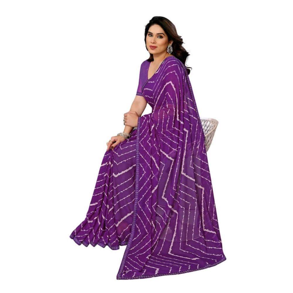 Women's Georgette Printed Saree With Unstitched Blouse 5.5Mtr (Purple)