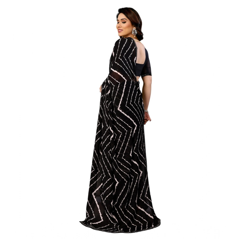 Women's Georgette Printed Saree With Unstitched Blouse 5.5Mtr (Black)