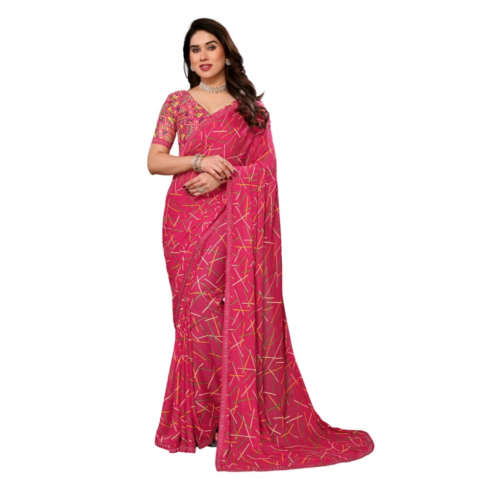 Women's Georgette Printed Saree With Unstitched Blouse 5.5Mtr (Red)