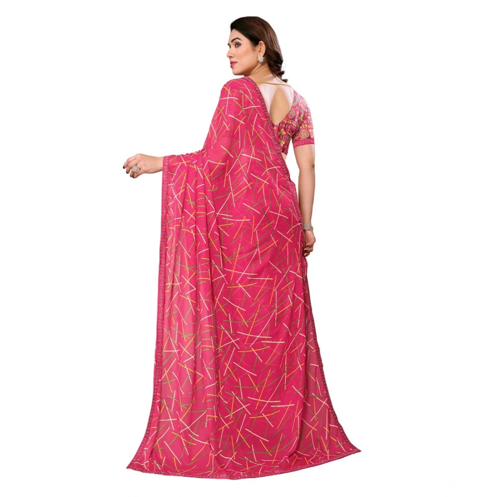 Women's Georgette Printed Saree With Unstitched Blouse 5.5Mtr (Red)