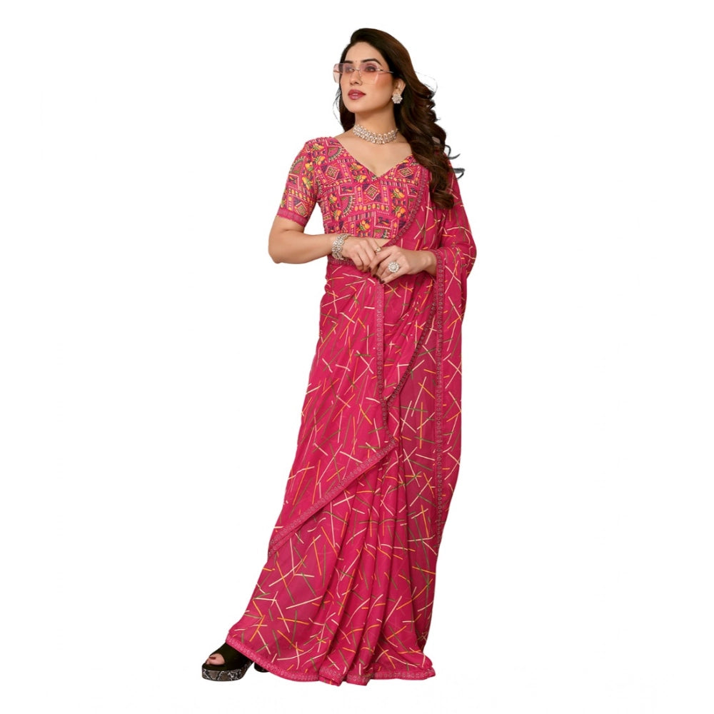 Women's Georgette Printed Saree With Unstitched Blouse 5.5Mtr (Red)