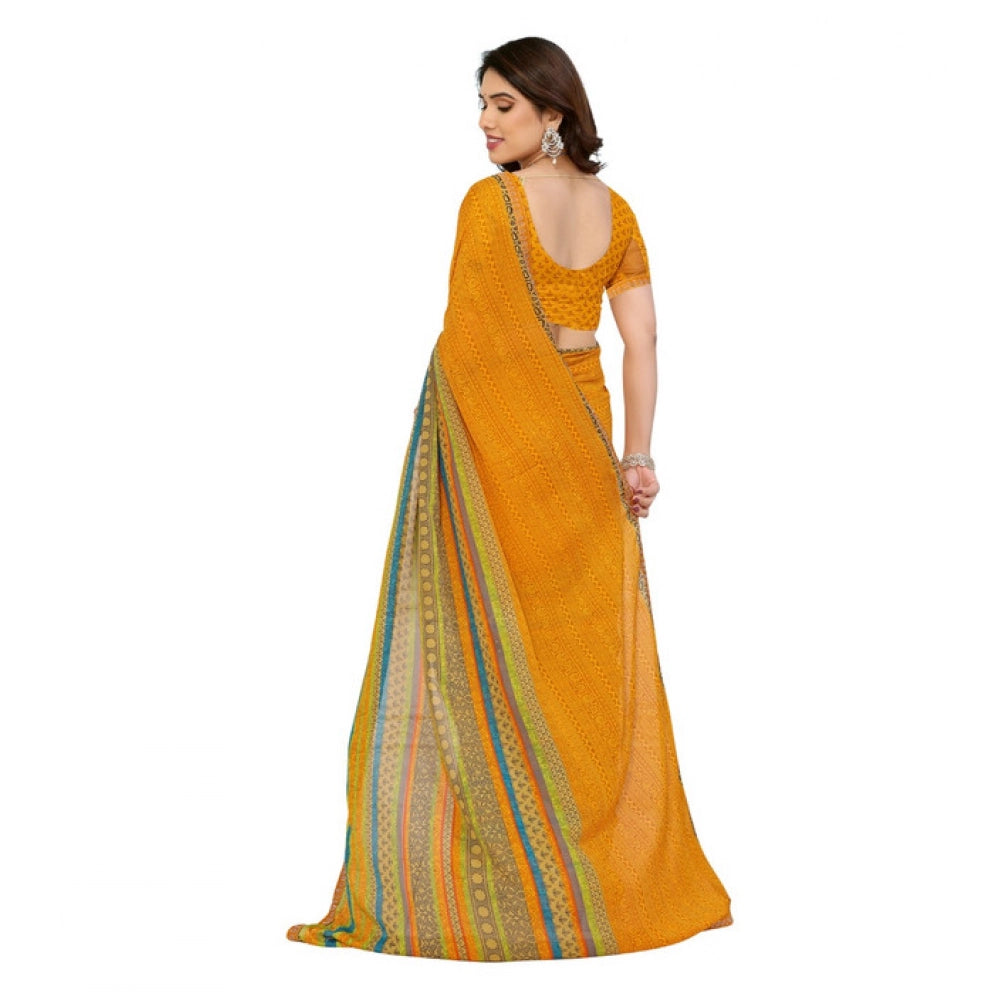 Women's Georgette Printed Saree With Unstitched Blouse 5.5Mtr (Mustard)