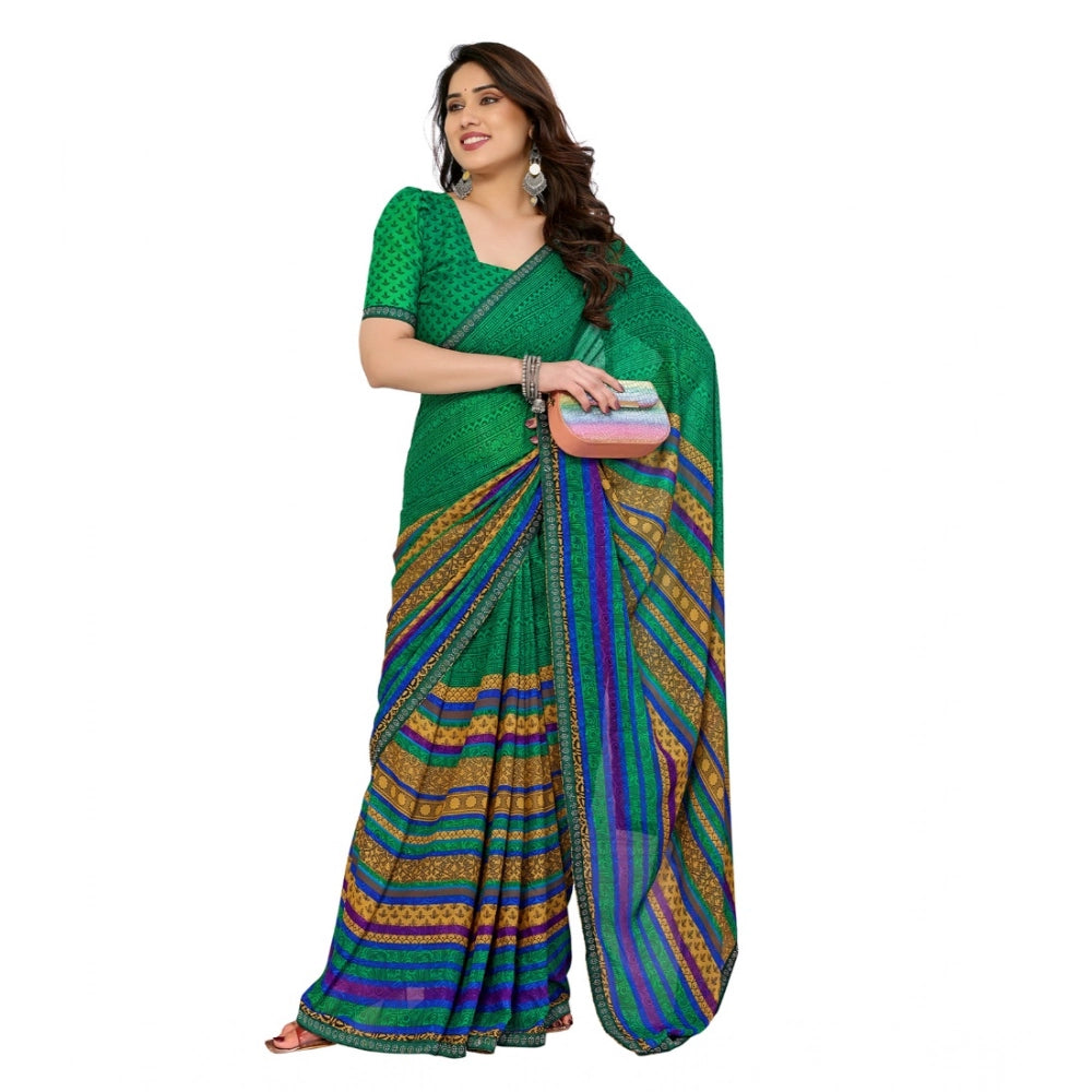 Women's Georgette Printed Saree With Unstitched Blouse 5.5Mtr (Green)