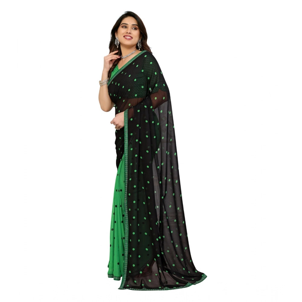 Women's Georgette Printed Saree With Unstitched Blouse 5.5Mtr (Black-Green)