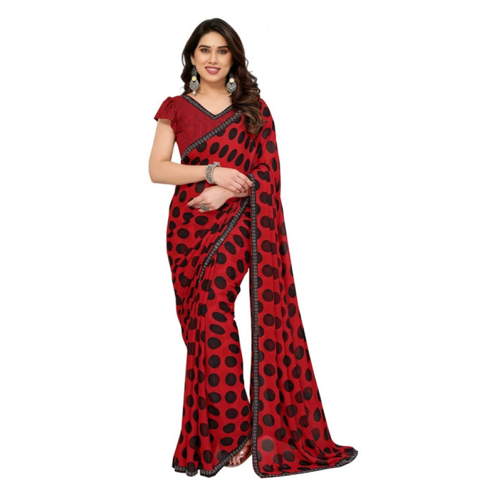 Women's Georgette Printed Saree With Unstitched Blouse 5.5Mtr (Red)