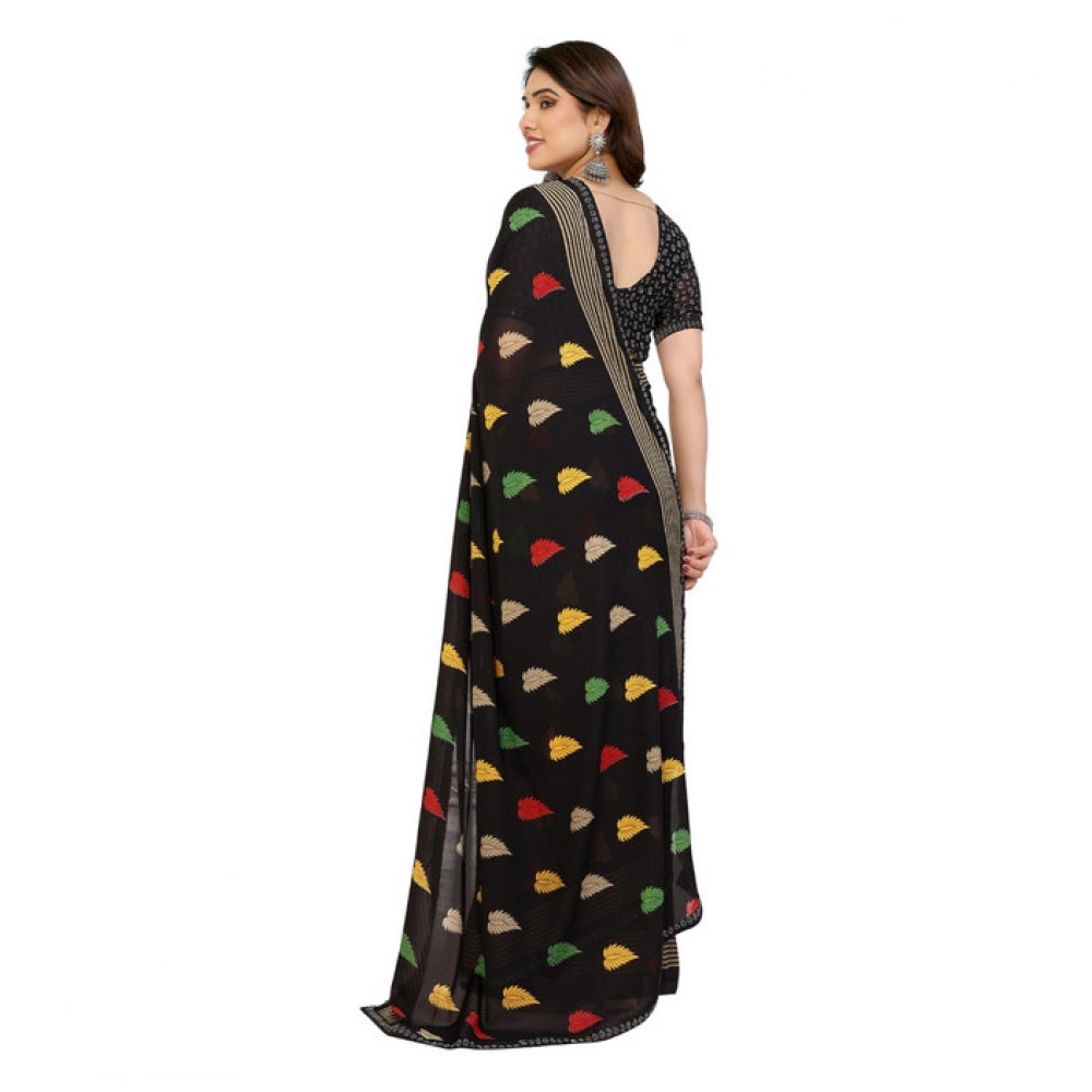 Women's Georgette Printed Saree With Unstitched Blouse 5.5Mtr (Black)