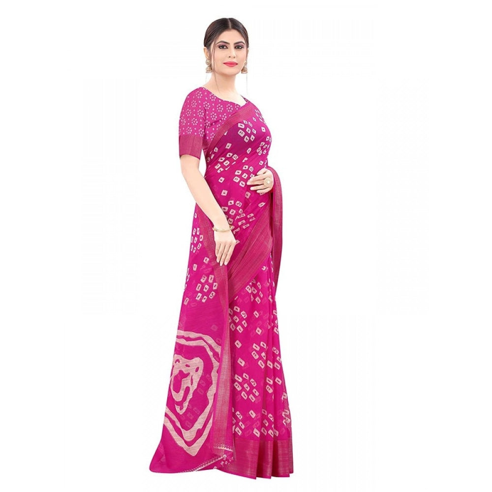 Women's Cotton Silk Bandhni Saree With Unstitched Blouse 5.5Mtr (Pink)