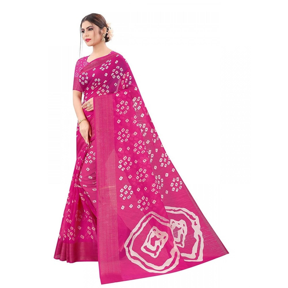Women's Cotton Silk Bandhni Saree With Unstitched Blouse 5.5Mtr (Pink)