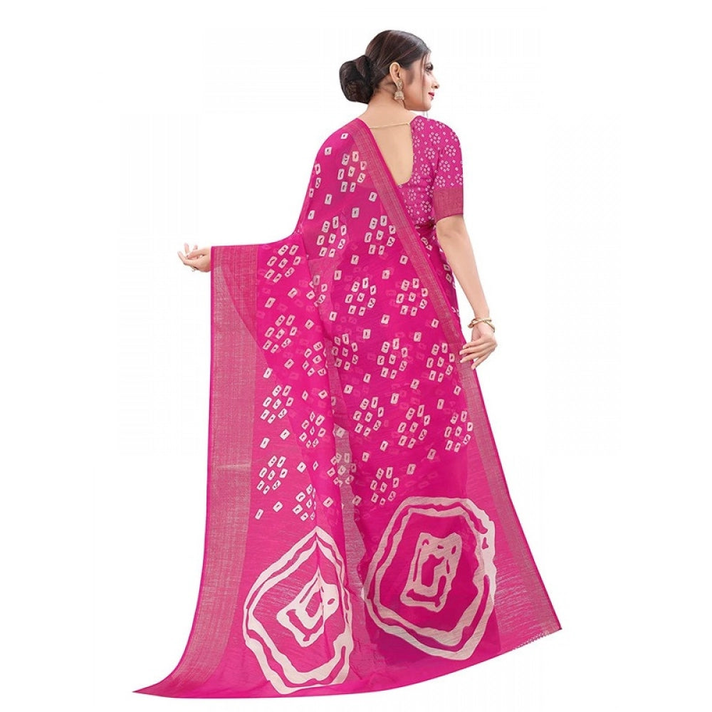 Women's Cotton Silk Bandhni Saree With Unstitched Blouse 5.5Mtr (Pink)