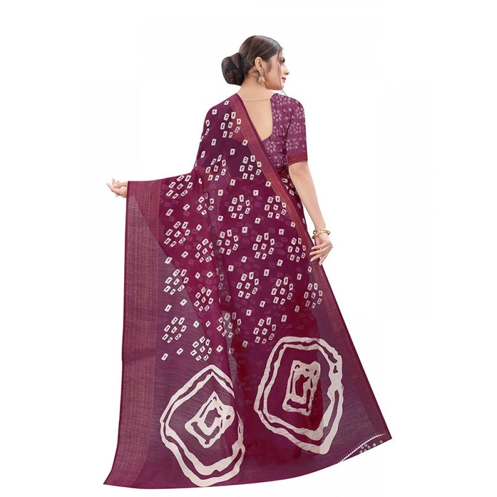 Women's Cotton Silk Bandhni Saree With Unstitched Blouse 5.5Mtr (Purple)