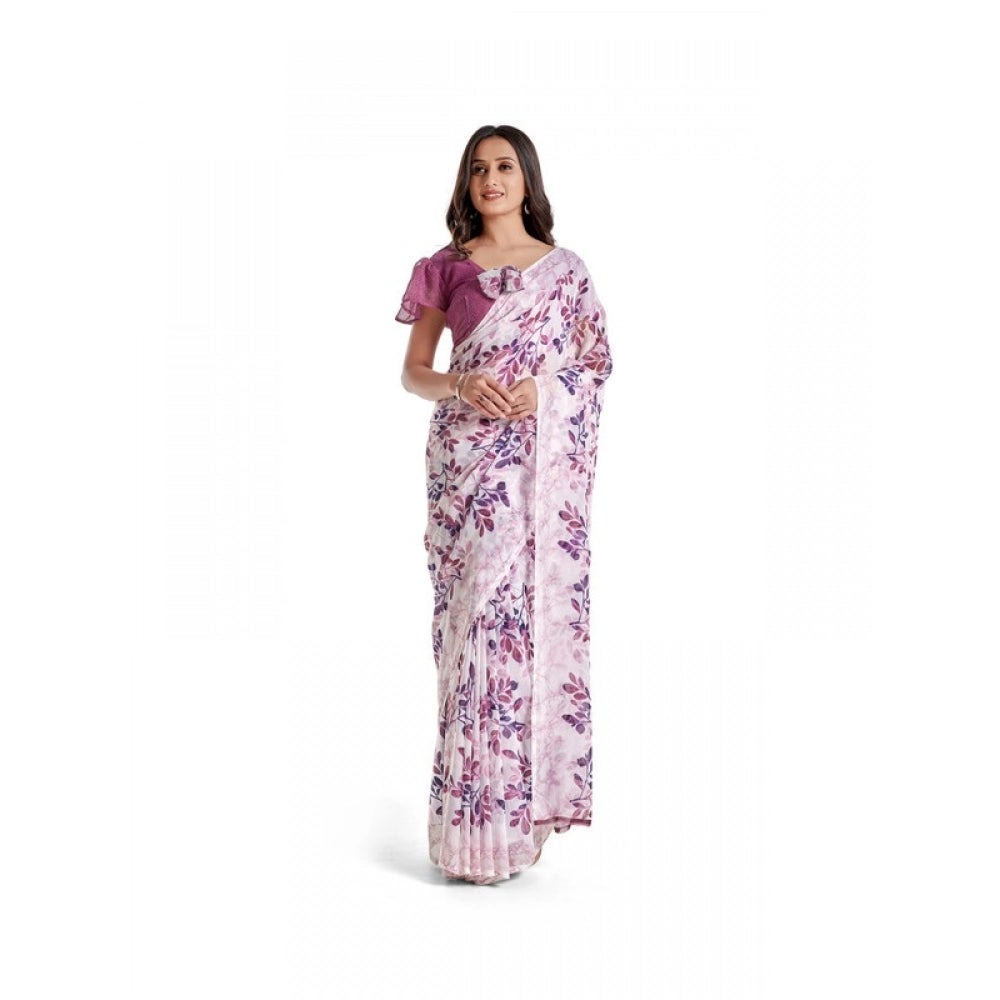 Women's Georgette Printed Saree With Unstitched Blouse 5.5Mtr (Pink)