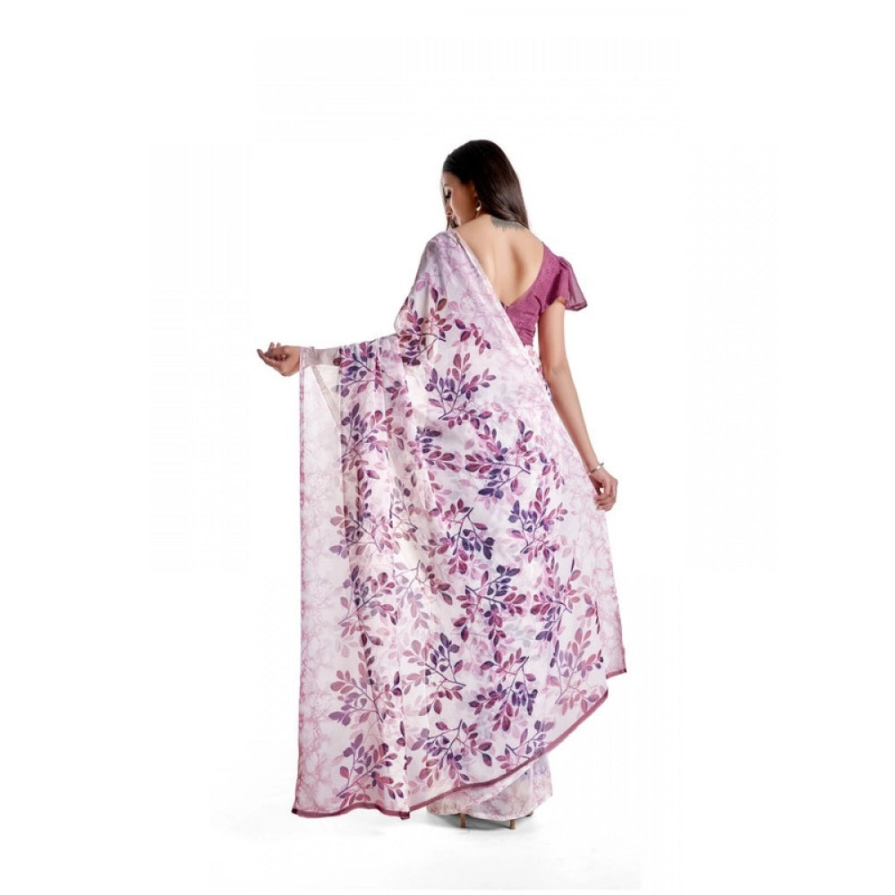 Women's Georgette Printed Saree With Unstitched Blouse 5.5Mtr (Pink)
