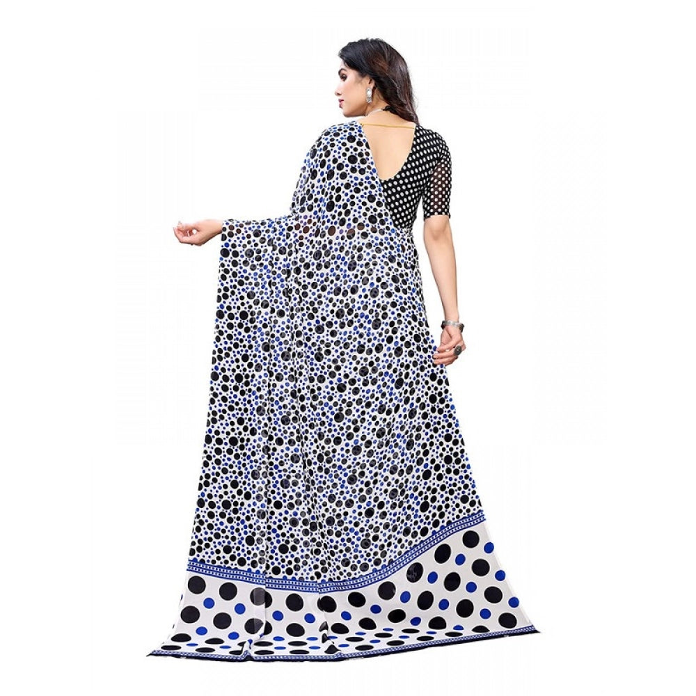 Women's Georgette Printed Saree With Unstitched Blouse 5.5Mtr (Blue)