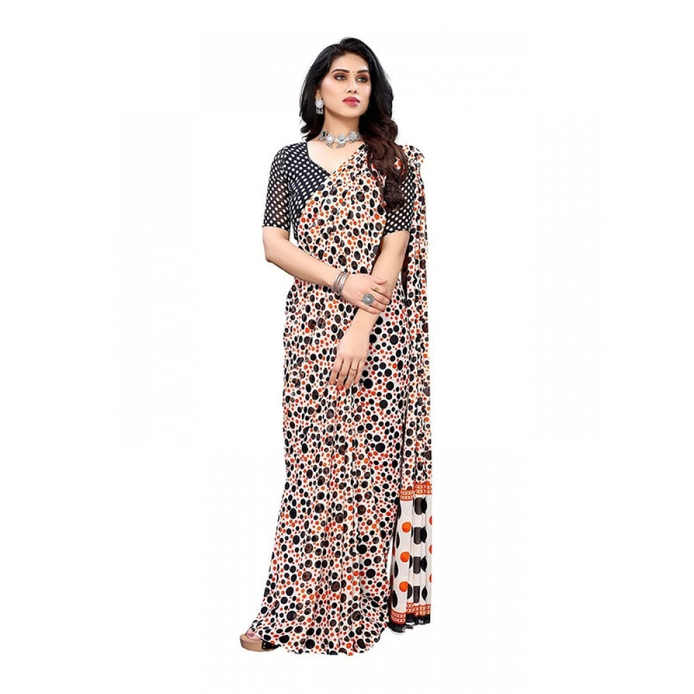 Women's Georgette Printed Saree With Unstitched Blouse 5.5Mtr (Orange)