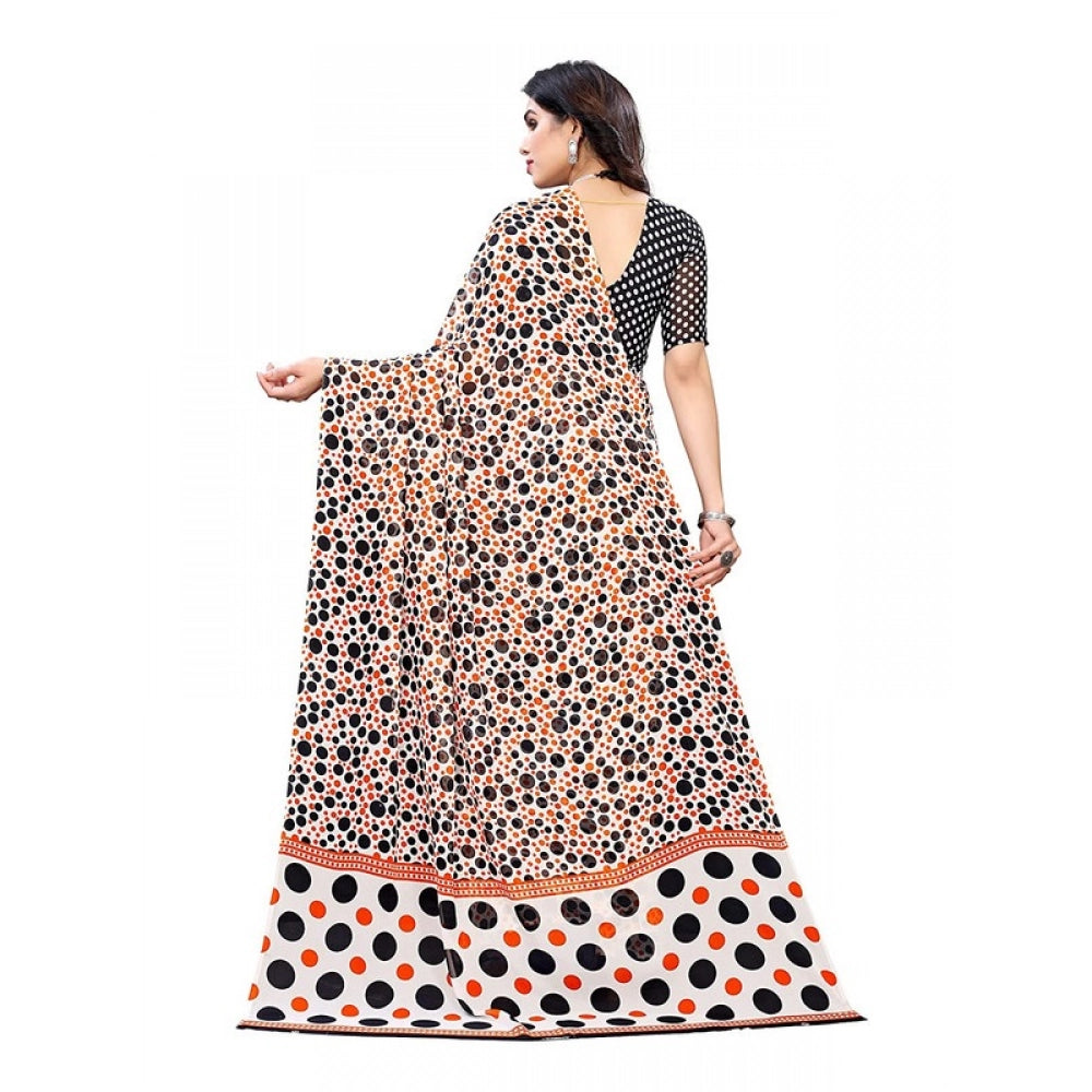 Women's Georgette Printed Saree With Unstitched Blouse 5.5Mtr (Orange)
