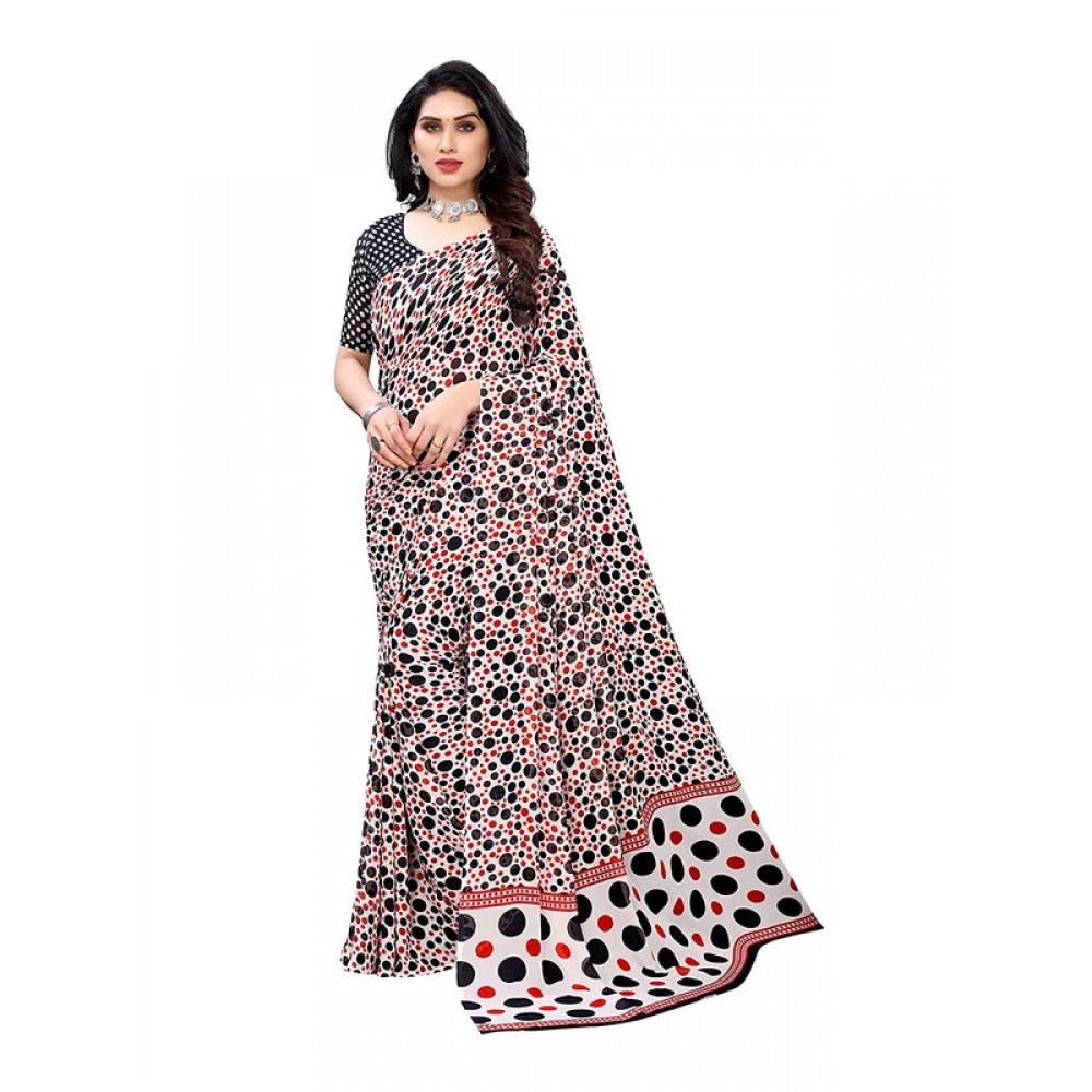 Women's Georgette Printed Saree With Unstitched Blouse 5.5Mtr (Red)